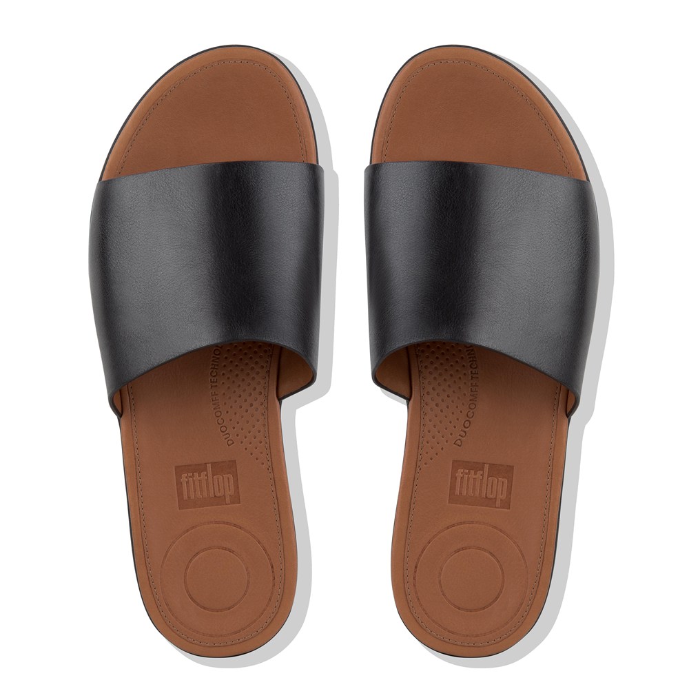 Fitflop Womens Slides Black - Sola Leather - UD4793512